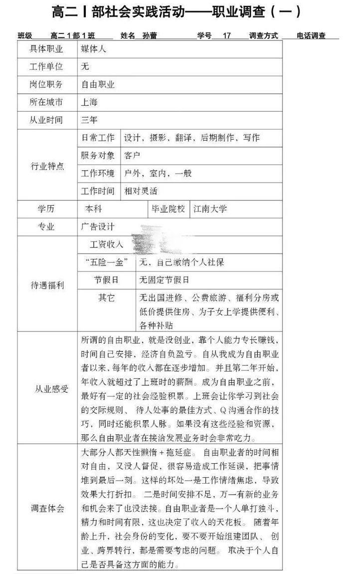 社会实践活动职业调查表